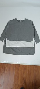 2022春新款假两件侧腰开叉前短后长潮流女士小衫卫衣衫