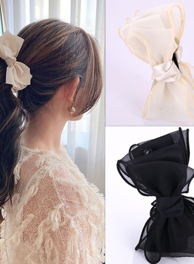 黑色绢纱大蝴蝶结香蕉夹小号竖夹马尾夹韩系高马尾2026新款扭扭夹