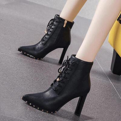 尖头高跟短靴粗跟马丁靴