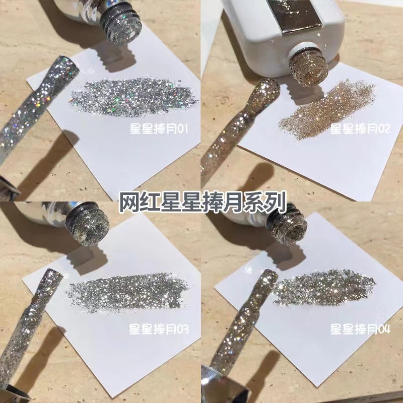 网红款爆闪铂金指甲油胶2025年新款超闪七彩碎钻甲油胶美甲店专用