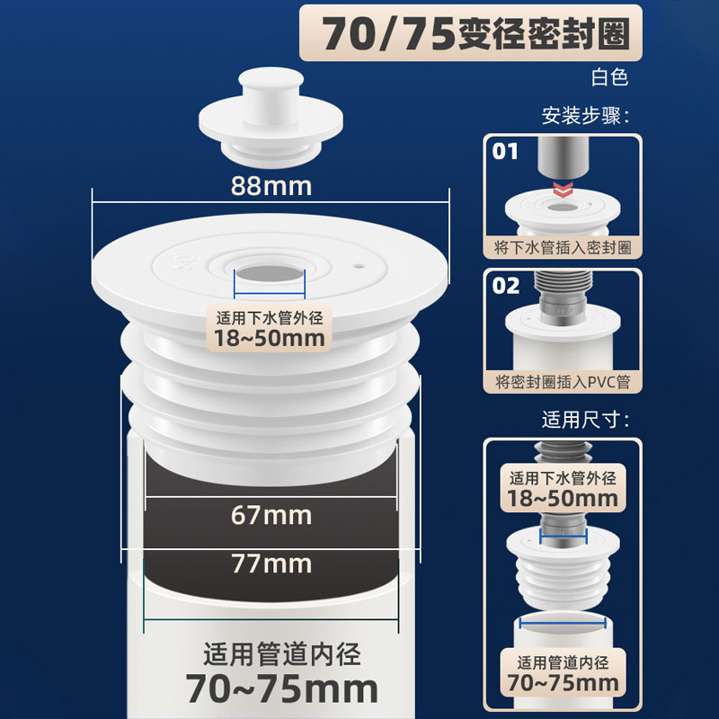 75管PVC防臭硅胶密封圈 卫生间洗手盆厨房洗菜盆下水管防返臭神器