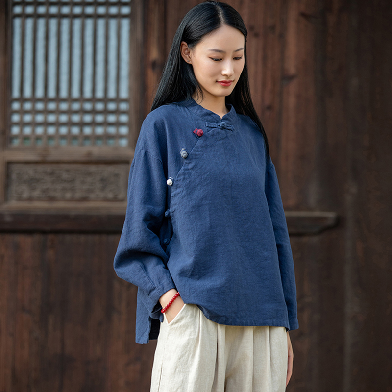 中式禅意茶人服斜襟盘扣上衣唐装