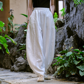 练功太极裤 宽松高腰休闲气球长裤 女复古打坐禅修萝卜裤 棉麻灯笼裤