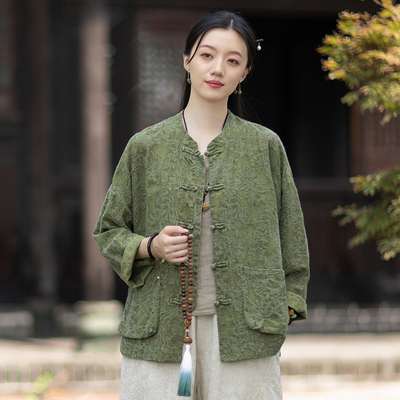 春秋季新款棉麻提花外套