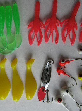 盒装路亚软饵套 软饵+铅头钩+亮片 淡水海水通用软饵假饵套装