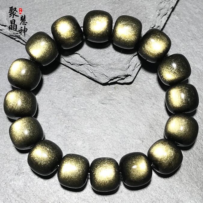 聚晶慧神金曜石银曜石老型珠手链