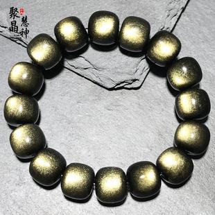 天然金眼金曜石银曜石老型珠手链双金圆眼男女手串黑曜石桶珠
