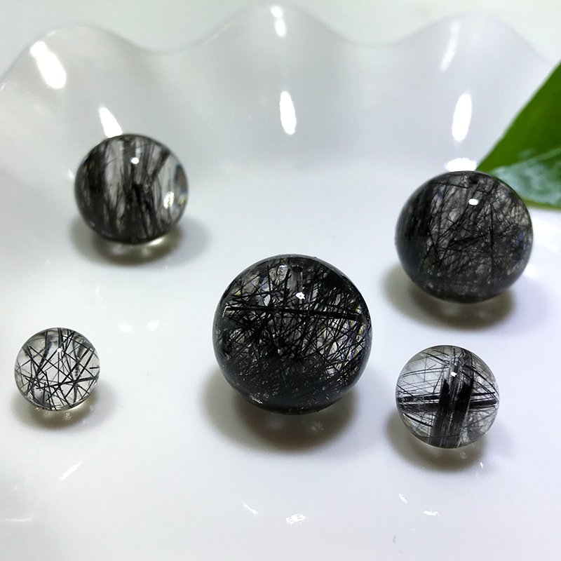 聚晶慧神天然黑发晶单珠配珠水晶