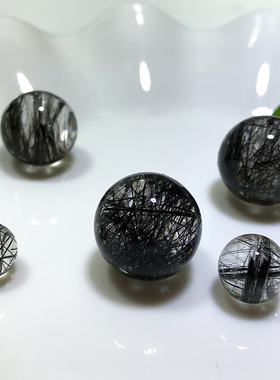 天然巴西黑发晶顺发散珠圆珠半成品本命年吊坠项链配多宝黑水晶