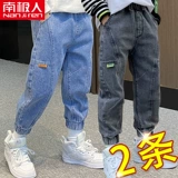 Утепленные джинсы для мальчиков, демисезонные детские осенние штаны, пуховик, подходит для подростков