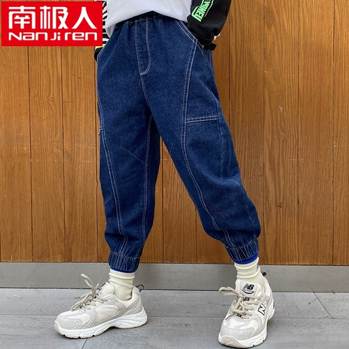 Утепленные джинсы для мальчиков, демисезонные детские осенние штаны, пуховик, подходит для подростков