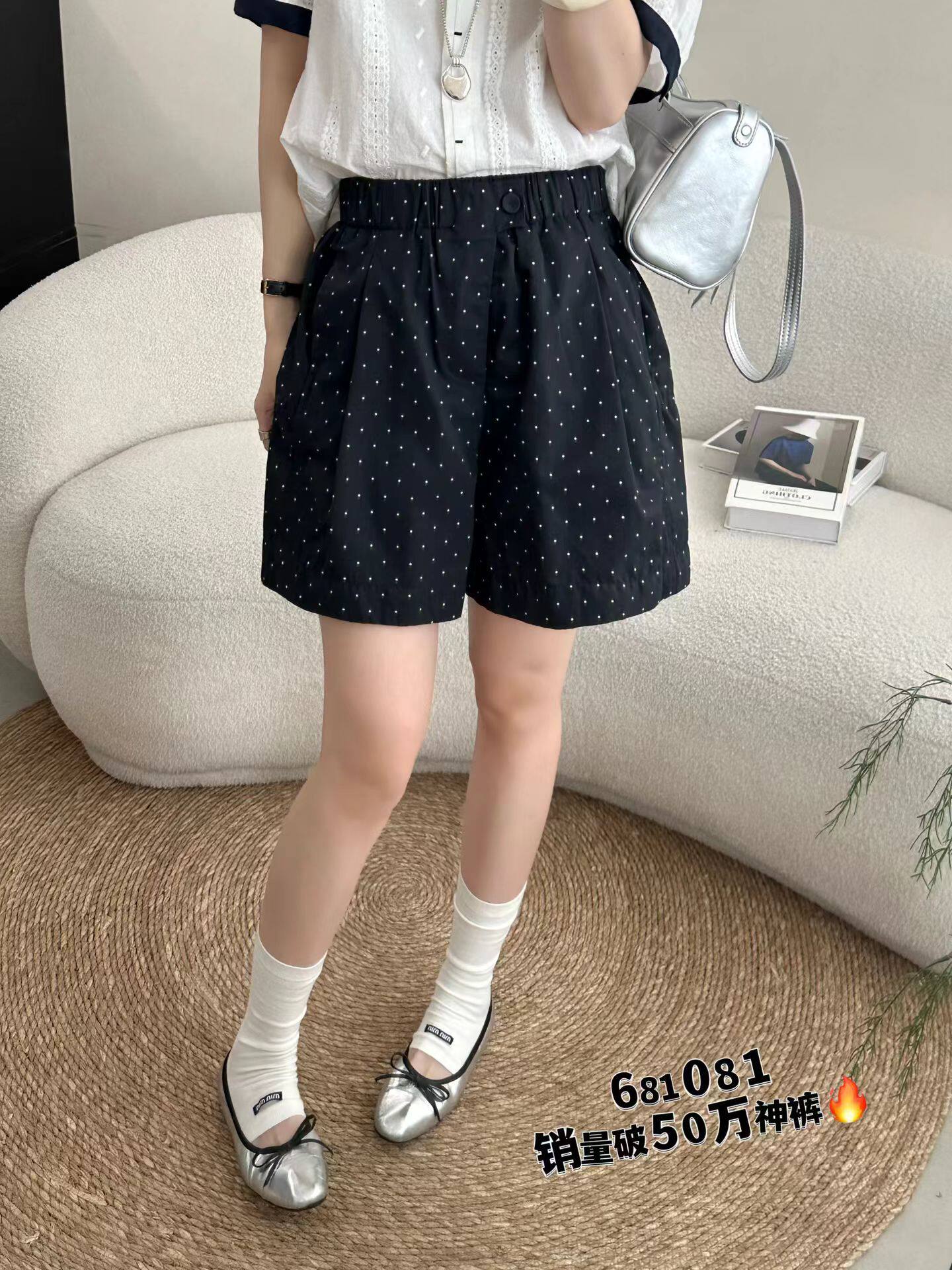 2026夏季新款休闲松紧腰花苞型短裤女宽松显瘦高腰波点短裤