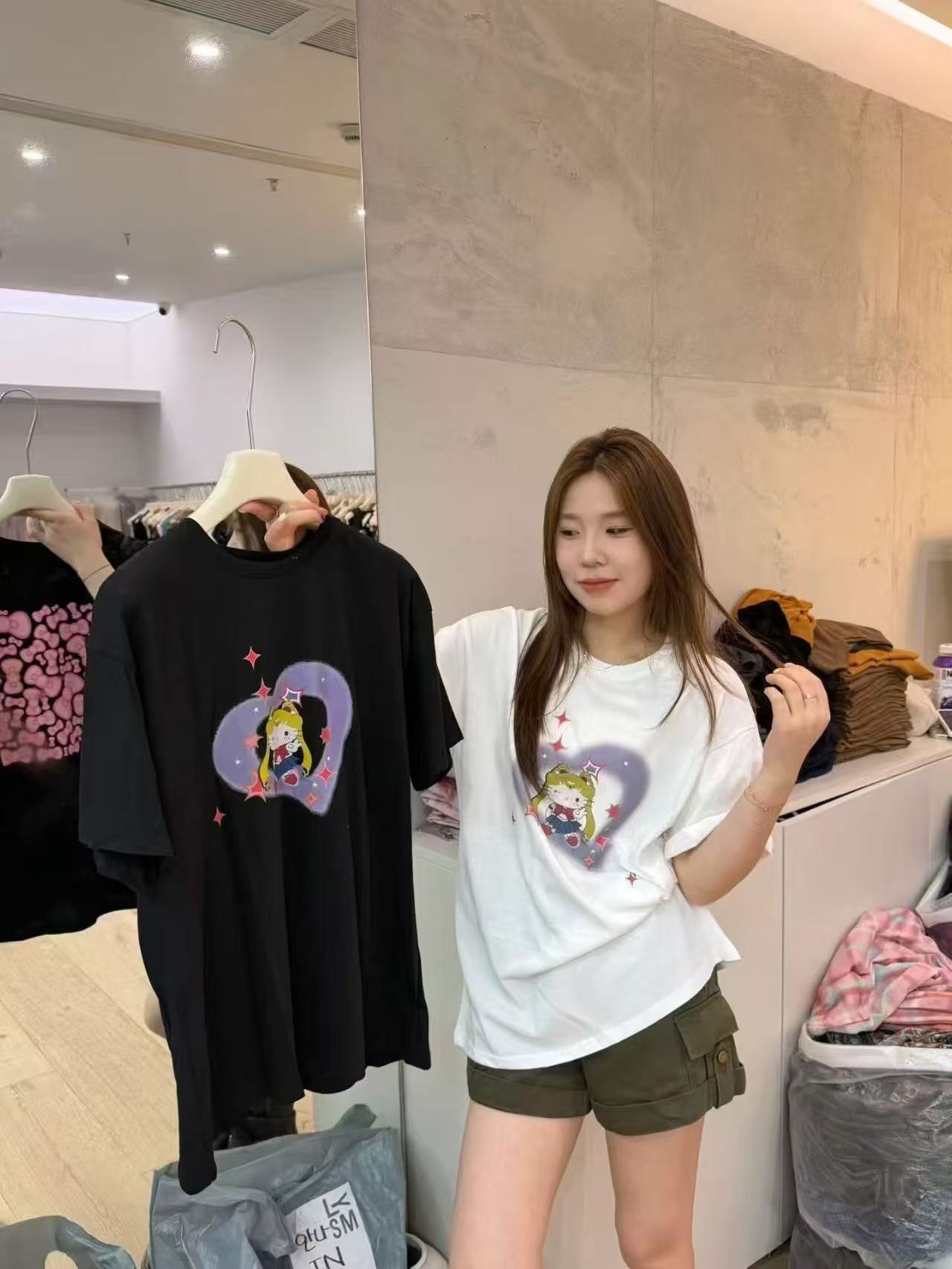 欧洲站2026夏季新韩版时尚圆领宽松显瘦百搭卡通印花短袖T恤女