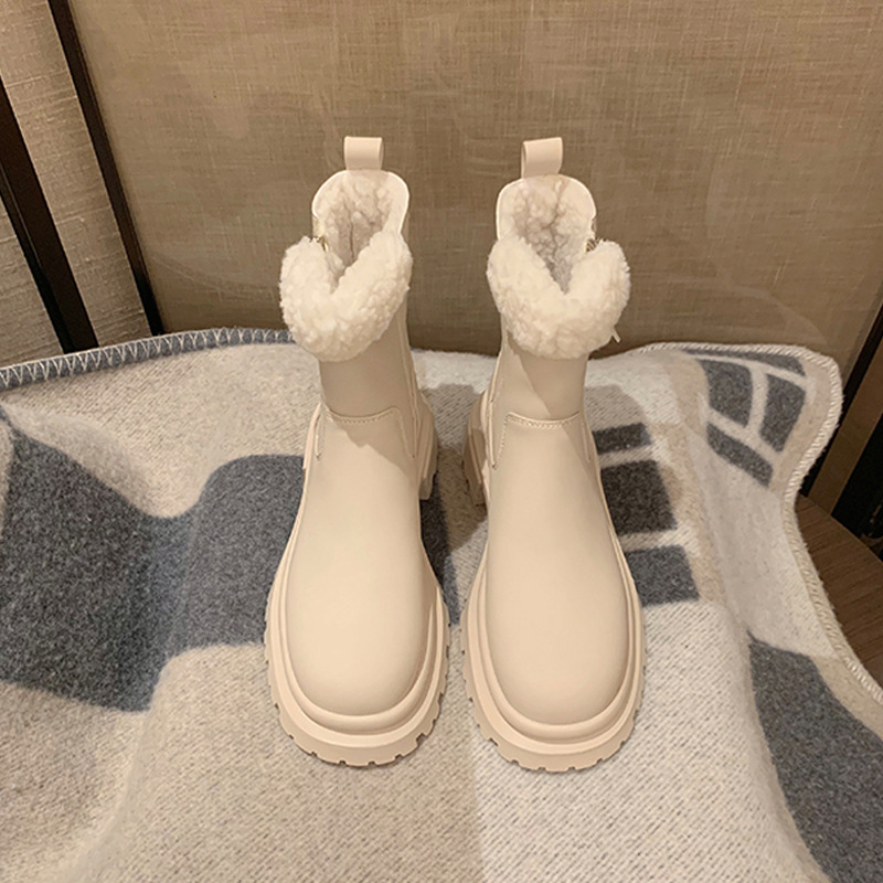 马丁靴女2025新款冬季加绒皮毛一体棉鞋雪地靴厚底短靴子英伦中筒