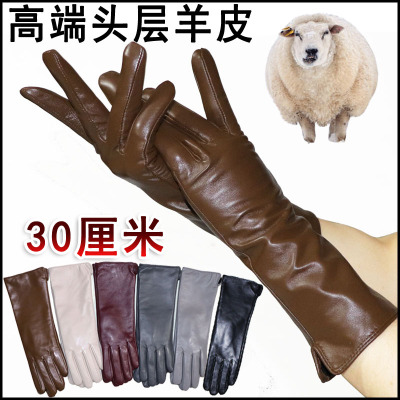 中长款女加绒保暖触屏羊皮手套
