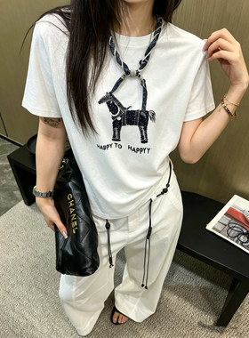 潮流品尚-26年夏上新刺绣小马短袖T恤(配丝巾)61359
