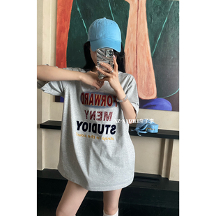 潮流品尚奈子-26年早春ins韩版休闲撞色字母短袖T恤26059