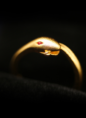 衔尾蛇 ouroboros 纯银镀金磨砂戒指 古法铸银工艺制成 男女通用