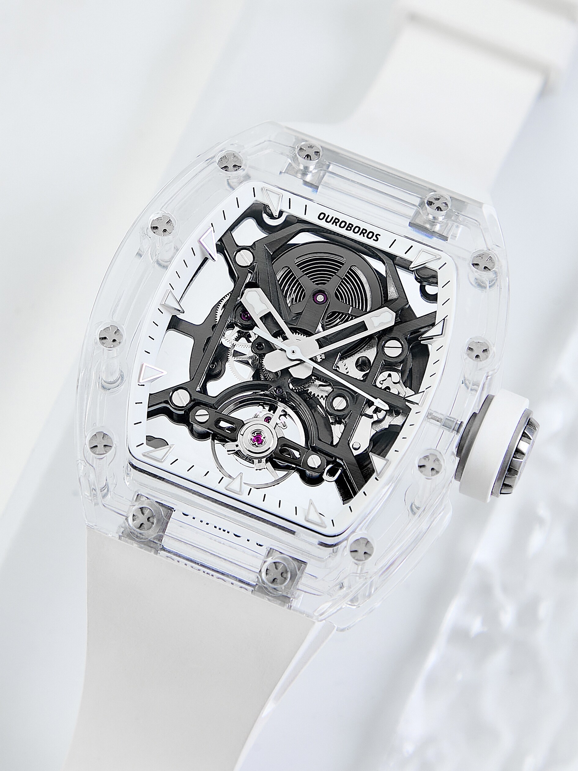 衔尾蛇蓝宝石水晶玻璃表壳 镂空自动机械手表男表 80小时动储