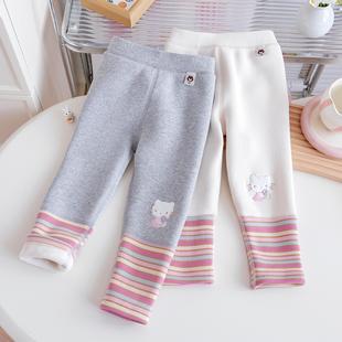 女童条纹打底裤2025秋冬新款1岁宝宝保暖长裤婴儿冬装加绒裤子3