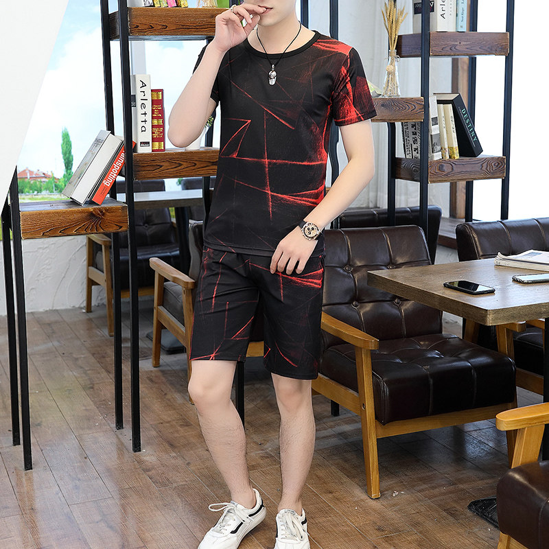 夏季新款男士圆领T恤短袖五分裤时尚休闲套装XZ313B-1-TZ89-P30,男装休闲套装,星座310B-3