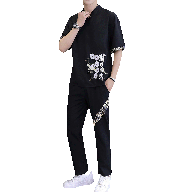 主推大货风短袖男士大码汉服休闲套装XZ313B-1-TZ888-P50,男装休闲套装,星座310B-3