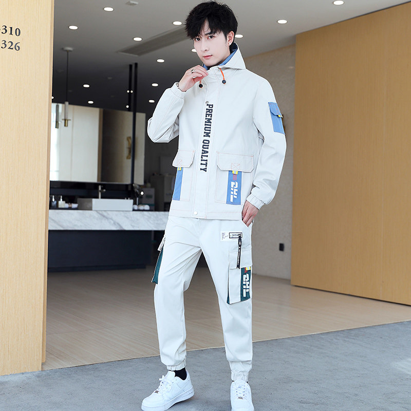 春季青年拉链连帽夹克外套休闲运动套装束脚裤XZ313B-1TZ202,男装休闲套装,星座310B-3