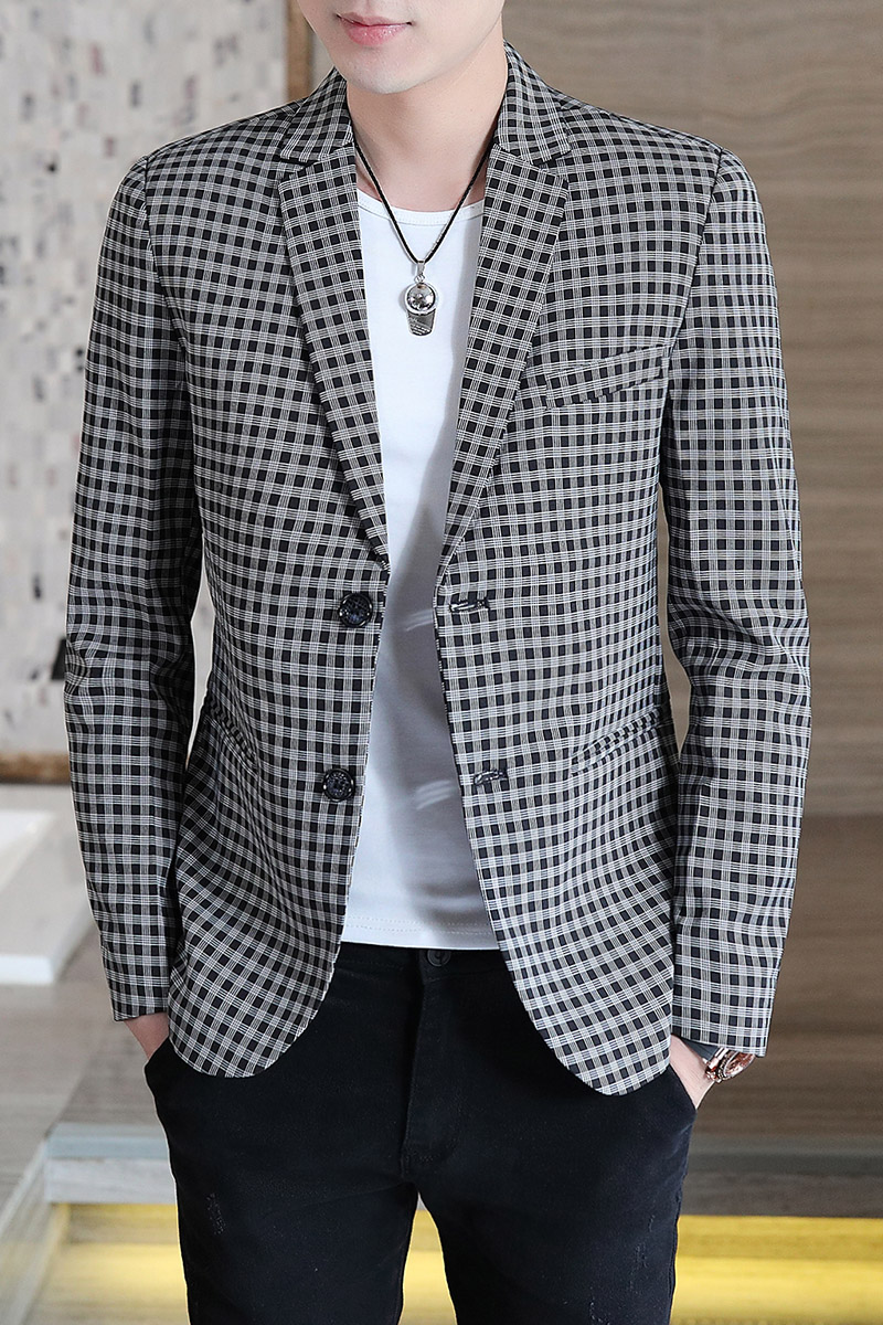 秋季新款男士时尚修身格子西服外套XZ313B-1XF2036-P85,男装西服,星座310B-3