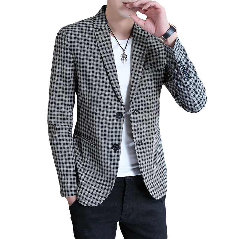 秋季新款男士时尚修身格子西服外套XZ313B-1XF2036-P85,男装西服,星座310B-3