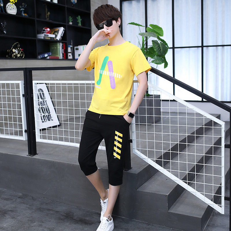 2021套装男青少年休闲运动短袖长裤纯棉两件套XZ131B-1-TZ23-P45图片