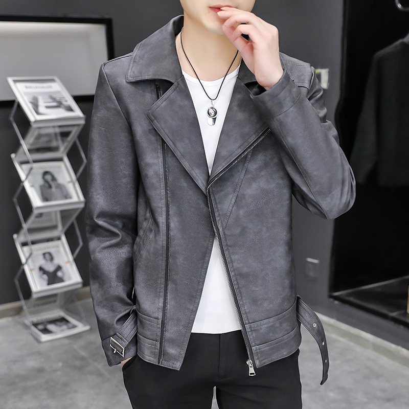 春季新款男士休闲薄款皮衣夹克男时尚修身外套XZ313B-1PY66-P105，男装皮衣，星座310B-3