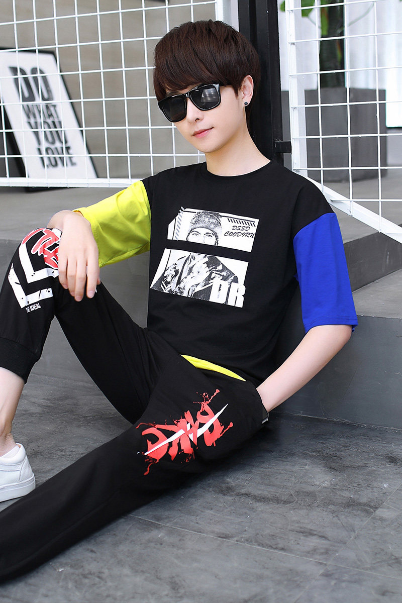 2021夏季青少年潮流时尚休闲圆领运动套装XZ313B-1--T004-P65,男装休闲套装,星座310B-3