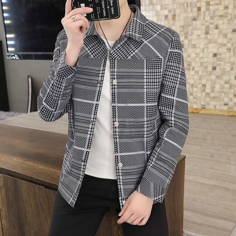 春季男士休闲商务夹克潮流千鸟格翻领上衣外套XZ313B-1-J,男装夹克,星座310B-3