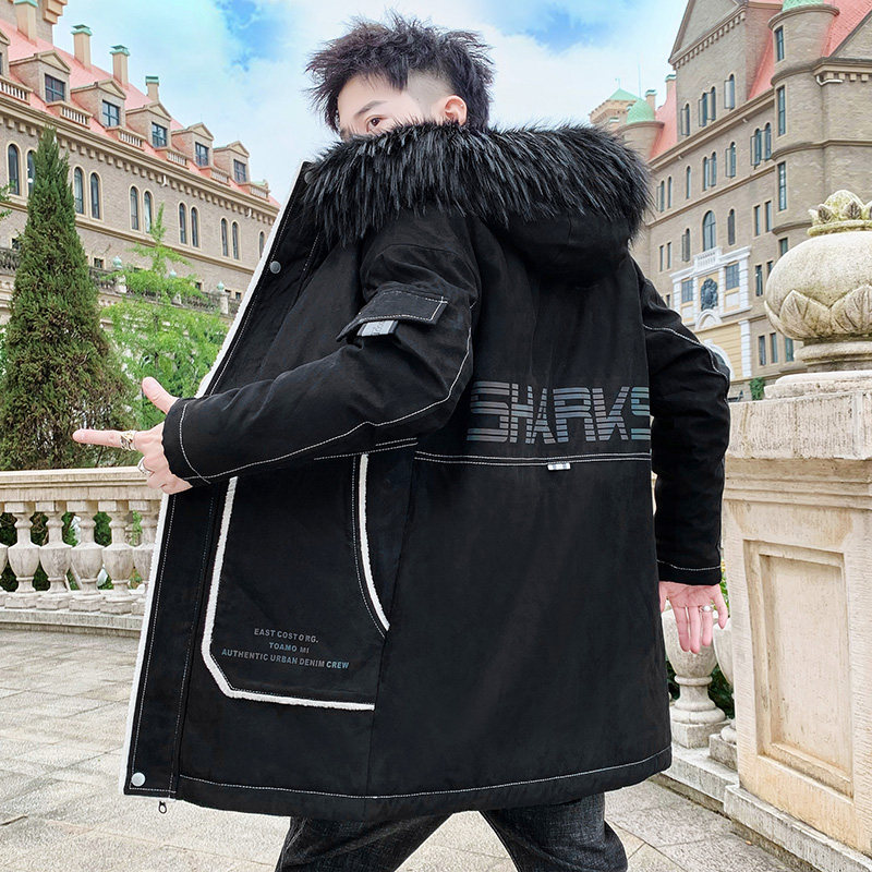 棉衣男鹿皮绒面料加厚潮款毛领中长款棉衣XZ313B-1-MY1668图片