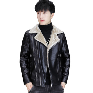 秋冬新款加绒皮衣型男机车服皮夹克外套XZ313B-1-PY217-P120图片