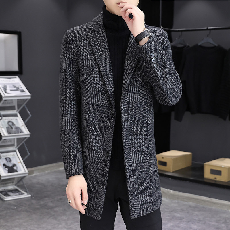 羊毛35%新品中长款格子毛呢外套呢子大衣XZ313B-1M10-P170,男装毛呢大衣,星座310B-3