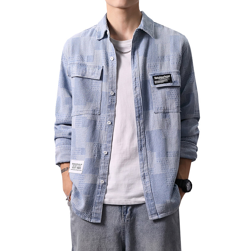 2022春季主推加厚高品质日系男士宽松牛仔衬衣XZ313B-1-CY953-P62,男装衬衫,星座310B-3