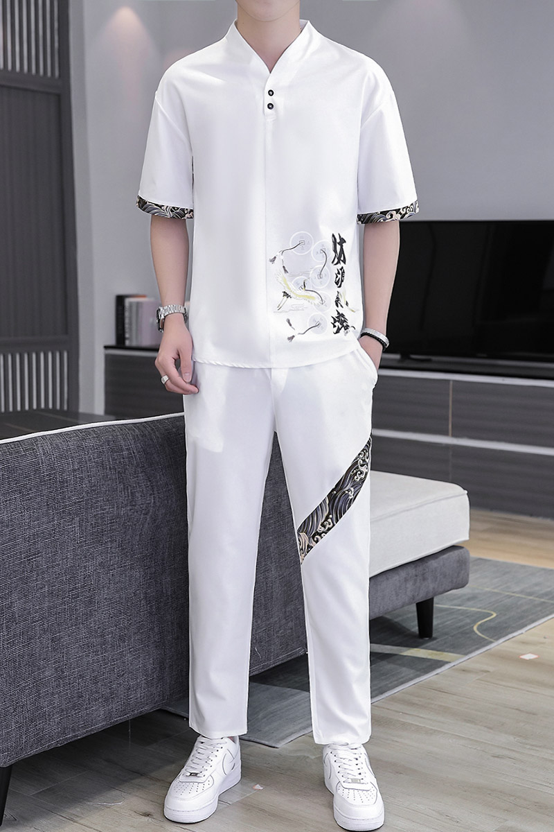 2021主推大货风套装男短袖大码汉服两件套XZ313B-1-TZ888-P50,男装休闲套装,星座310B-3