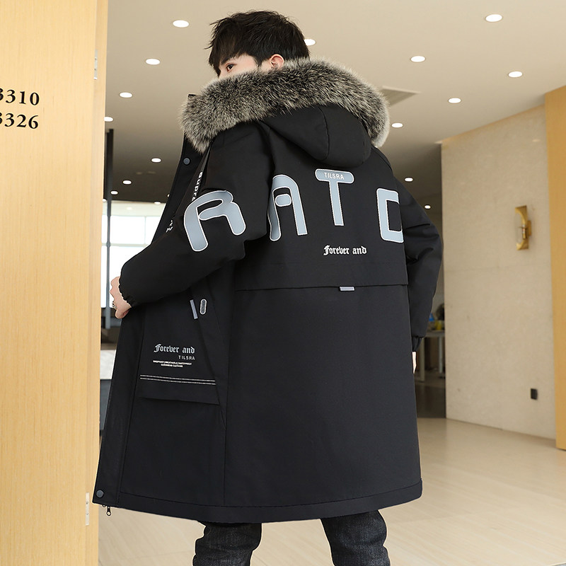 冬季中长款大毛领连帽男士加绒加厚夹克外套XZ313B-1-JK079-P75图片