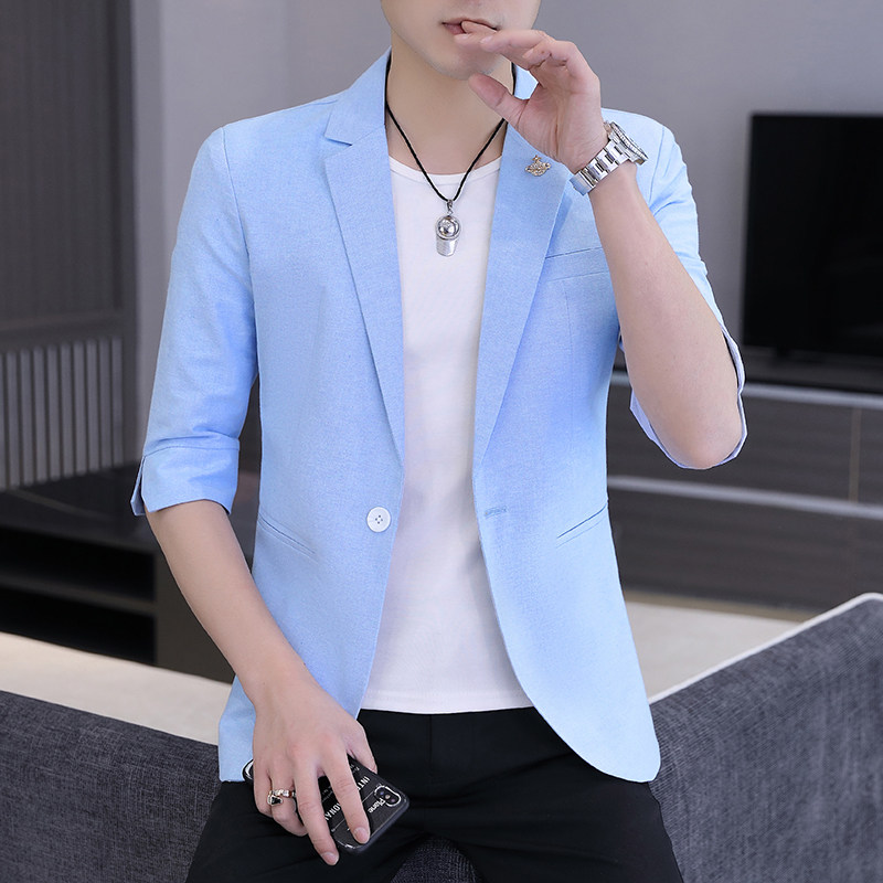 春夏新款西装男士时尚纯色百搭中袖小西服外套XZ313B-1-XF813-P70,男装西服,星座310B-3