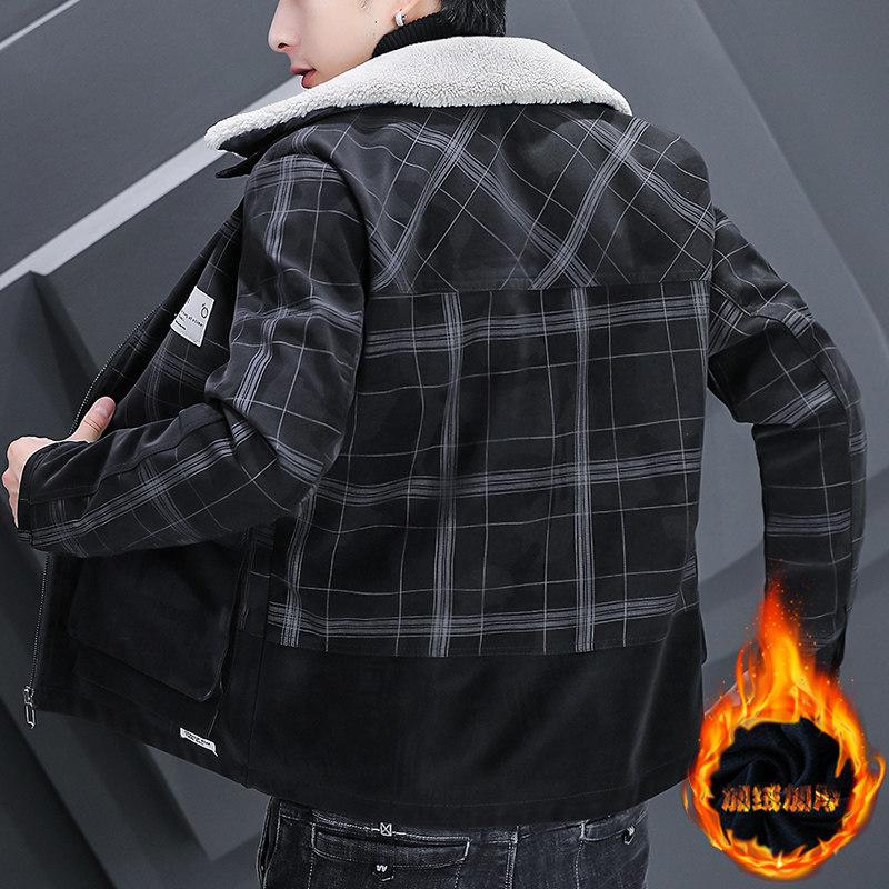 秋冬潮流男士开衫翻领加绒加厚休闲夹克外套XZ313B-1-JK211-P130,男装夹克,星座310B-3