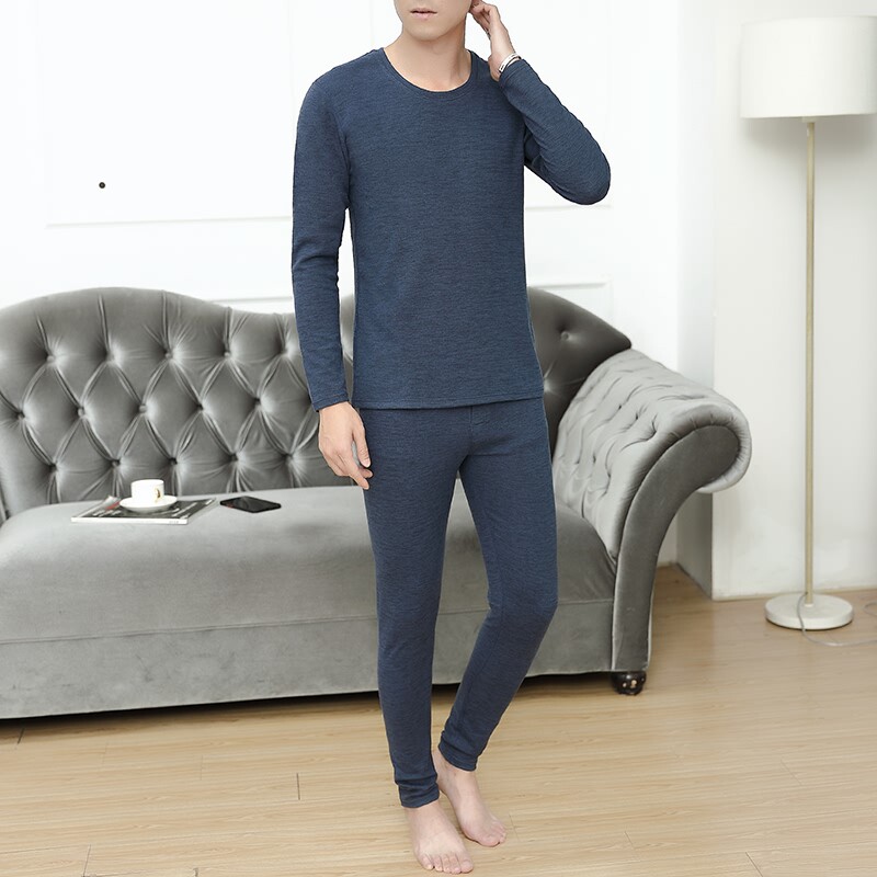秋冬新款男士休闲精品竖条纹双面绒保暖套装XZ313B-1-T758-P55图片
