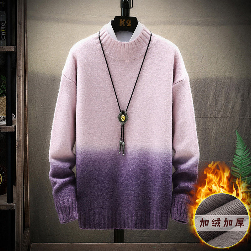 2021秋冬加绒加厚半高领毛衣男潮流针织衫XZ313B-1-CP1090-P55图片