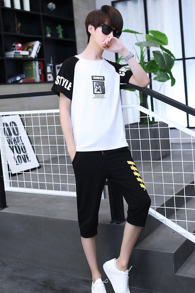 2021男士套装青少年休闲运动短袖长裤两件套XZ131B-1-TZ22-P45,男装休闲套装,星座310B-3