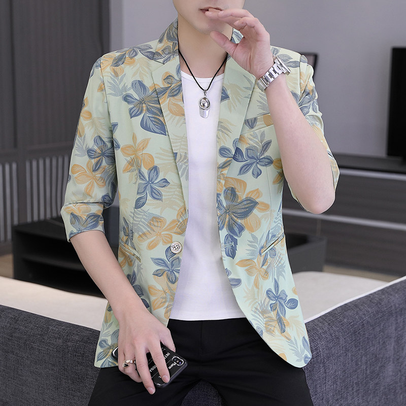 春夏新款西装男时尚休闲百搭中袖小西服外套XZ313B-1-XF812图片