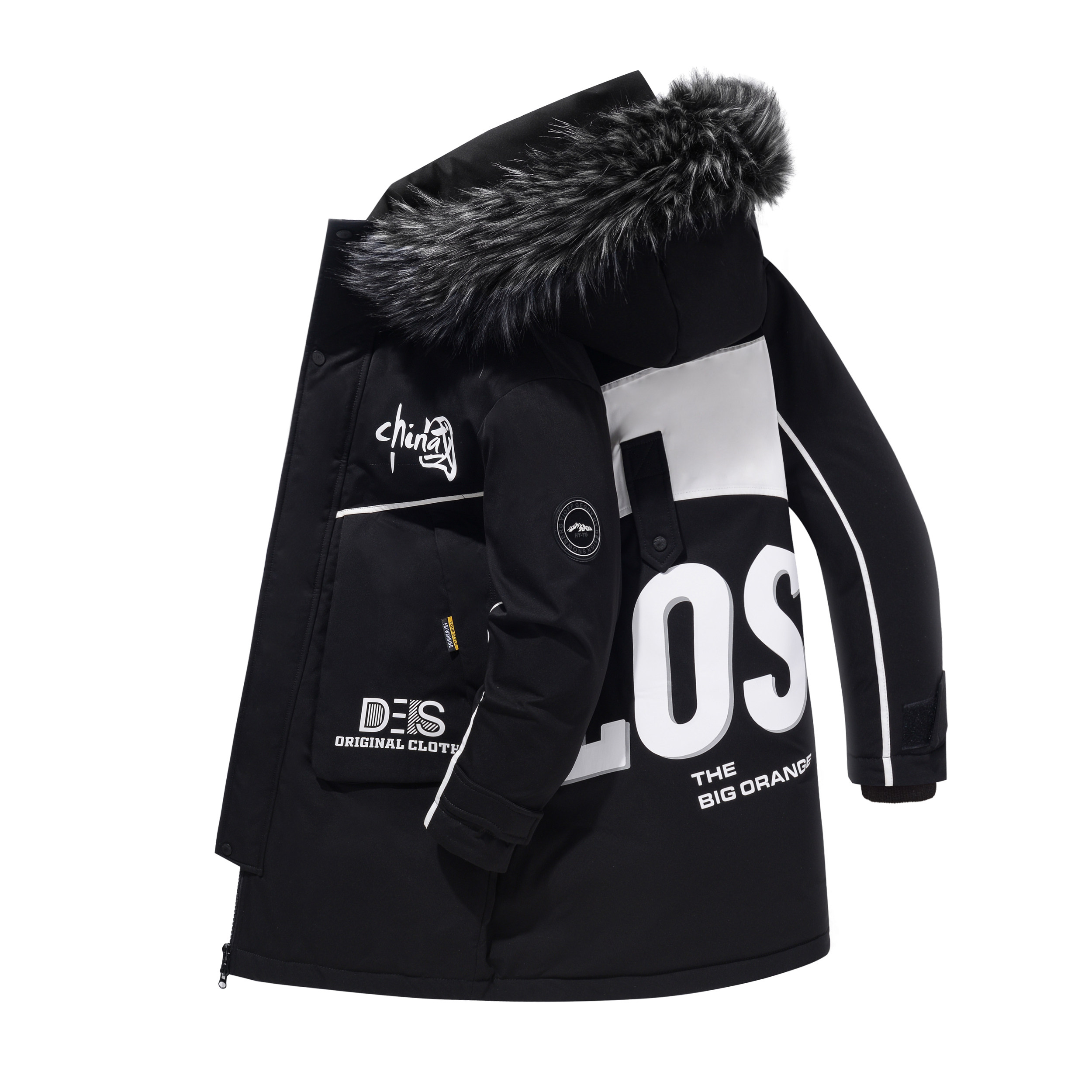 MY1779-P150冬季时尚印花大毛领棉衣连帽加厚中长款棉服XZ313B-1,男装棉衣,星座310B-3