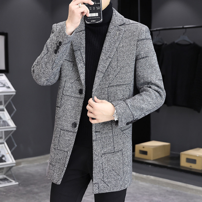 羊毛35%春季新款中长款休闲毛呢外套呢子大衣XZ313B-1M09-P170,男装毛呢大衣,星座310B-3