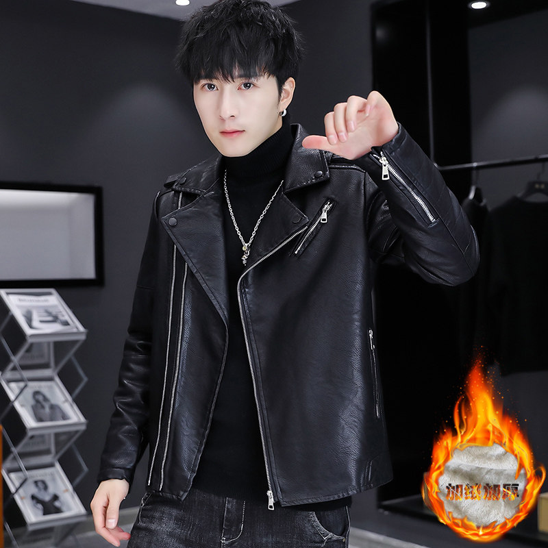 主推秋冬新款加绒皮衣型男机车服皮夹克外套XZ313B-1-PY916-P130图片