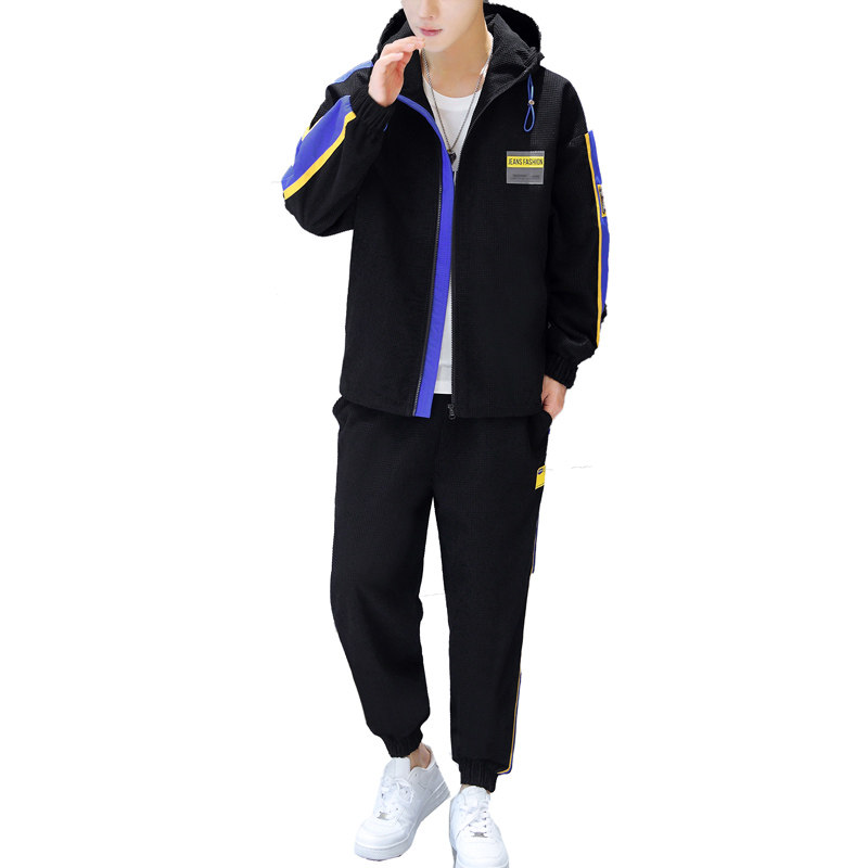 青年潮流运动套装玉米格面料夹克裤子两件套XZ313B-1-TA199,男装休闲套装,星座310B-3
