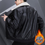 秋冬加绒皮衣羊羔毛翻领型男帅气皮夹克外套XZ313B-1-A03-P130，男装皮衣，星座310B-3